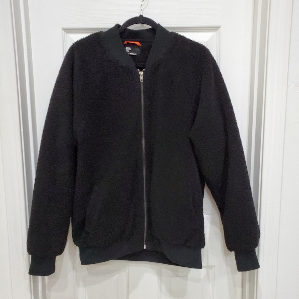 Russell Park Black Faux Shearling Bomber Jacket Mens Unisex Size M